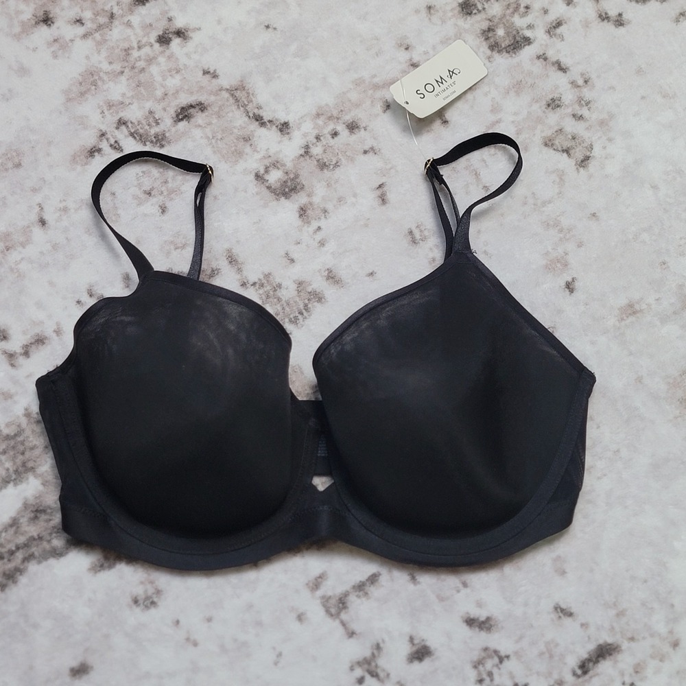 SOMA LIGHTEST LIFT SMOOTH PERFECT COVERAGE BRA BLACK SIZE 34DDD NEW SHEER